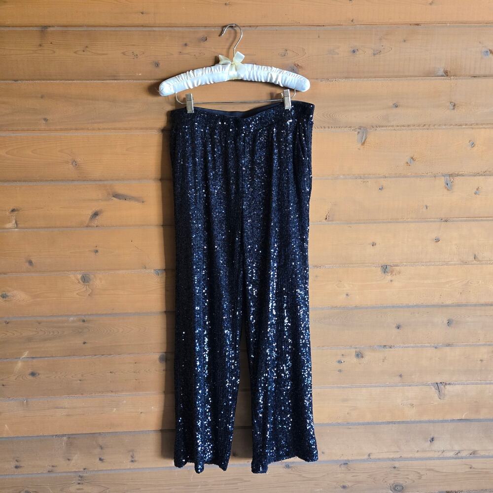 Cable & Gauge Pant Sequin Black Stretchy Pull On Holiday NYE Glam Bottom Trouser - Picture 2 of 6